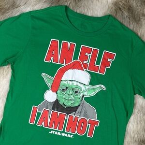 Star Wars Yoda “An Elf I Am Not” Green Holiday Graphic Tee | Size XL